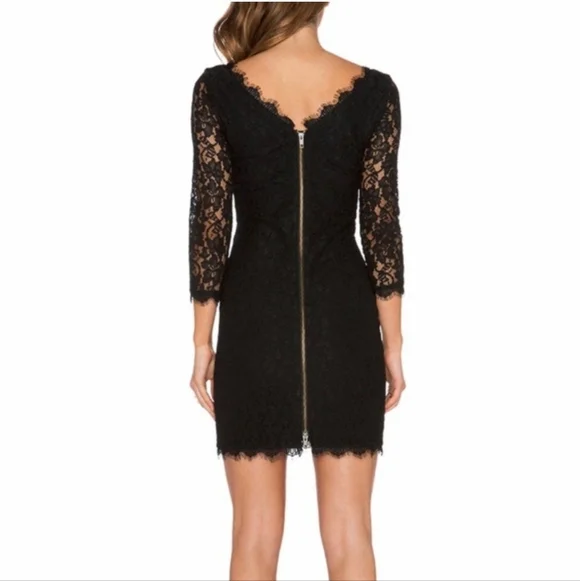 Diane Von Furstenberg Zarita Black Scalloped Lace Scoop Neck Dress - Picture 2 of 11